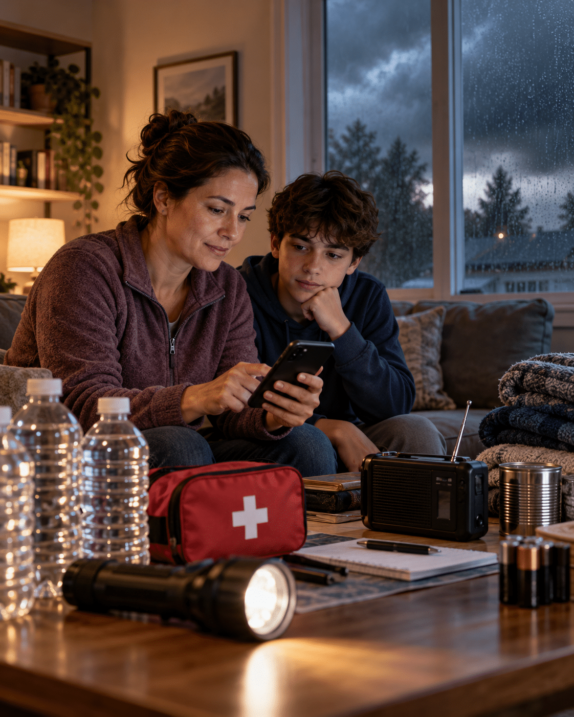 Household safely sheltering indoors during an emergency