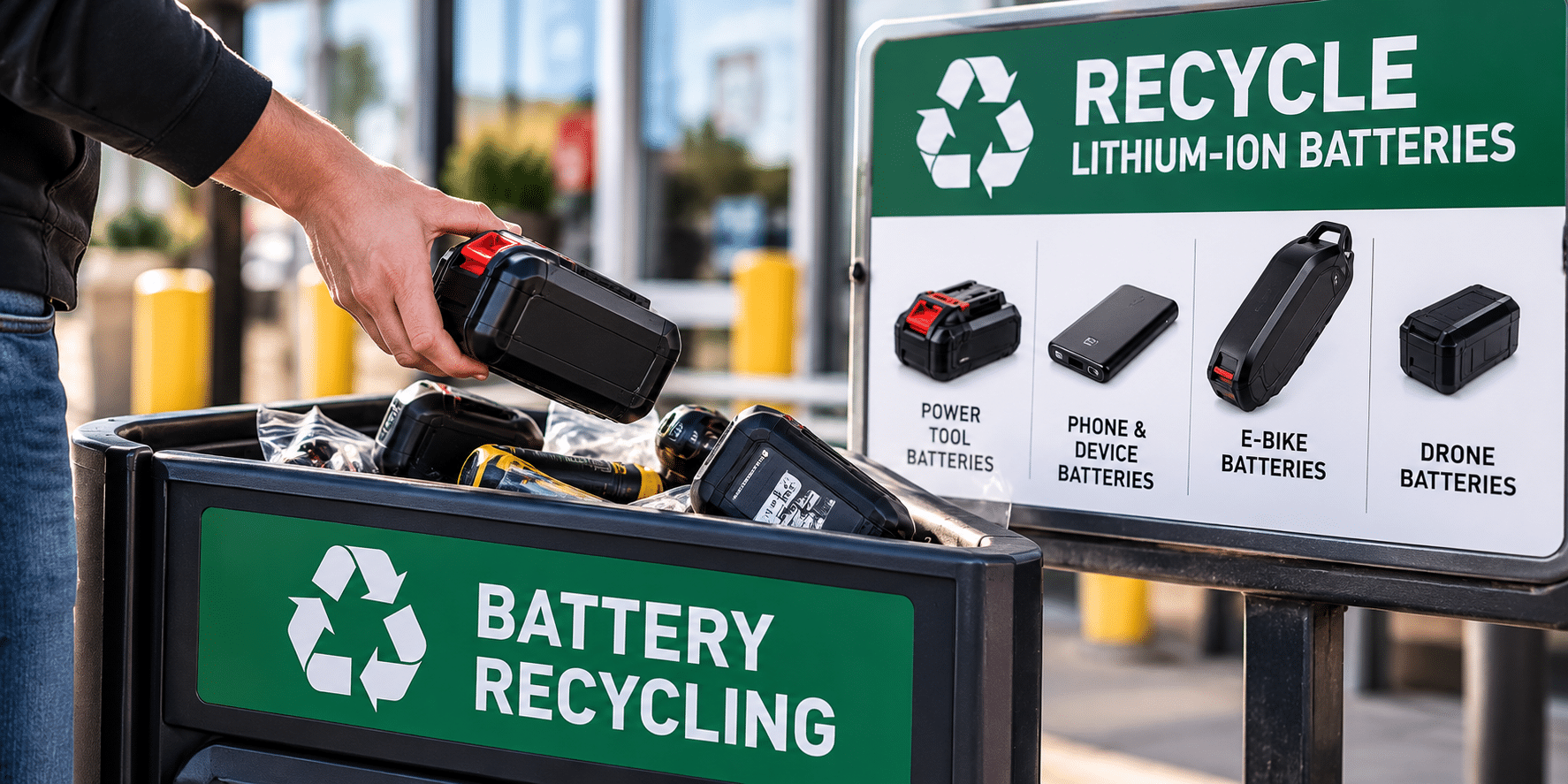 Lithium-ion batteries being taken to an approved battery recycling location
